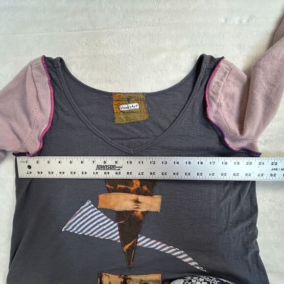 VonksArt Boho Chic Patchwork Long Sleeve Midi Dress One Of A Kind Art To Wear - Picture 5 of 10